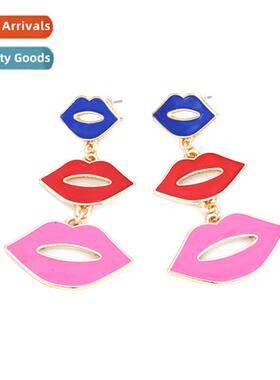 Exaggerated gradient color triple alloy oil drop red lips ea