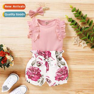 2020 new n sleeveless p-striped top + small floral shorts th