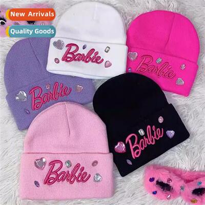 Barbie letters knted cap wind winter cute fashi ear protecti