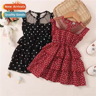 2022 new child spring polka middle fall sleeveless Girls