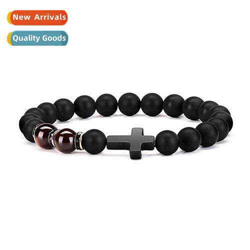 Cross Imati Obsidian Tiger Eye Ste Bracelet Mens and Womens