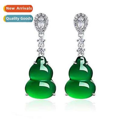 Retro ethnic style green agate gourd earrings earrings femal