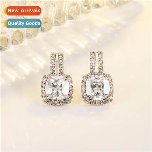 Light luxury round zircia earrings female      senior   supe