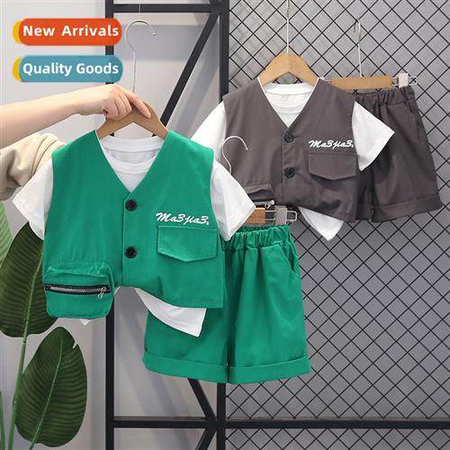 Boys summer vest three- set 2024 new childrens baby summer c