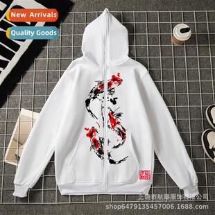 koi graffi sweater wind fall zipper ink full Natial printing