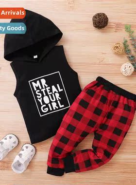 Boys spring  fall  2021 new n letters printed hooded sleevel