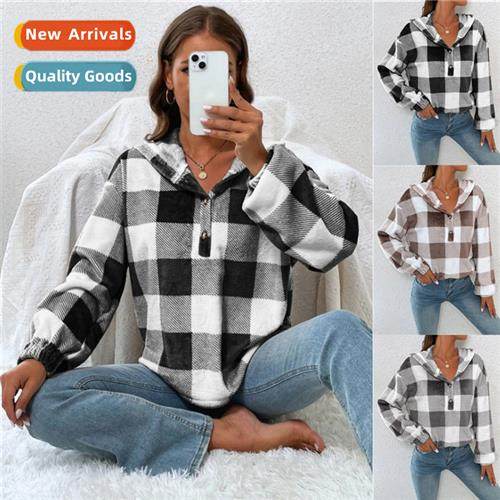 2023 fall  winter new plaid half open collar studded butt ho