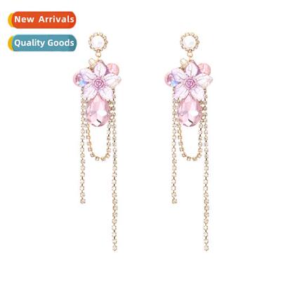 super fairy tassel purple lg secti rhineste flower earrings