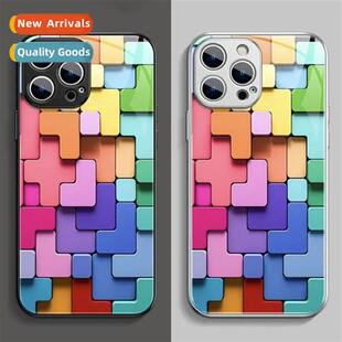 Colorful apple 15promax tetris iphe 14 glass case 13 new blo