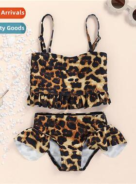 Girls Leopard Print Swimsu 2020 New  Sleeveless Halter Leopa