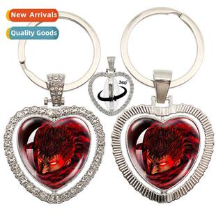 New anime BERSERK glass heart pendant keychain fashi bag acc