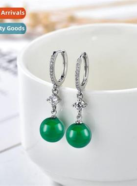 Palace retro full diamd green chalcedy earrings female natur