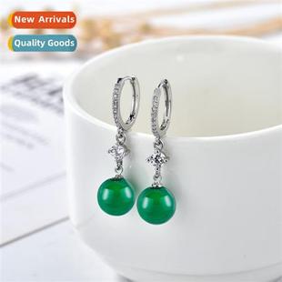 diamd green chalcedy Palace female full earrings natur retro