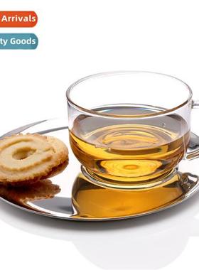 Glass teacups wh hles wh snack tray thickened cfee milk cups