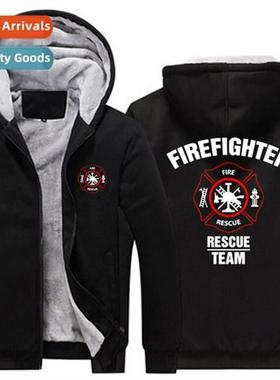 Firefighter Rescue Squad Hoodie Jacket Mens Winter Thickened