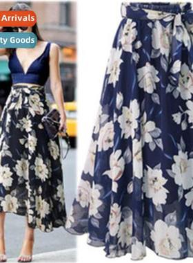 Big Size Floral Chiff Half-body Skirt Mid-length Big Swing S