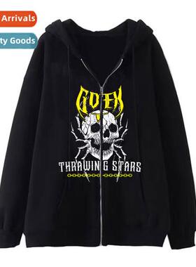 Dark wind hip-hop gothic Harajuku Y2Y skull zipper hoodie me