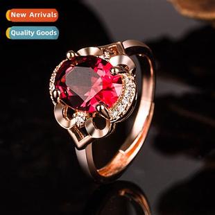 ring women rose Micro gold flower ruby plated set