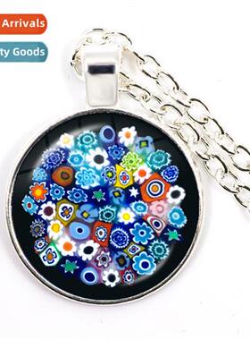 Murano Millefiori Multicoloured Floral Time Ste Pendant Neck