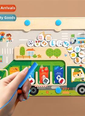 Childrens wooden garbage classificati magnetic ctrol pen tra