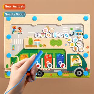Childrens wooden garbage classificati magnetic ctrol pen tra
