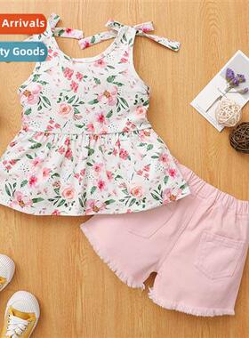 Girls spring  autumn  2022 new n sleeveless floral print sho