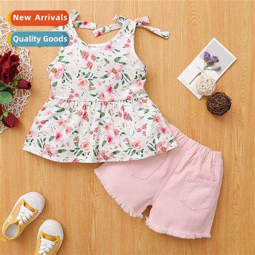 Girls spring  autumn  2022 new n sleeveless floral print sho