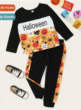 Girls Spring  Autumn 2021 new n Halloween letters printed lg