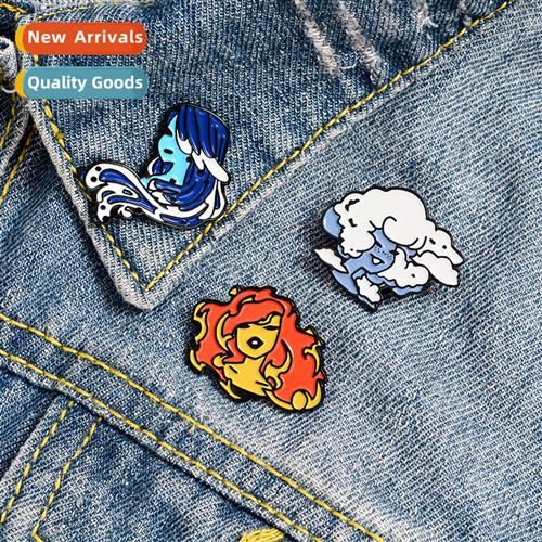 Air, clouds, fire, waves, funny nature elements girl pin car
