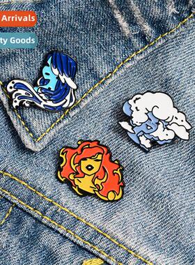 Air, clouds, fire, waves, funny nature elements girl pin car