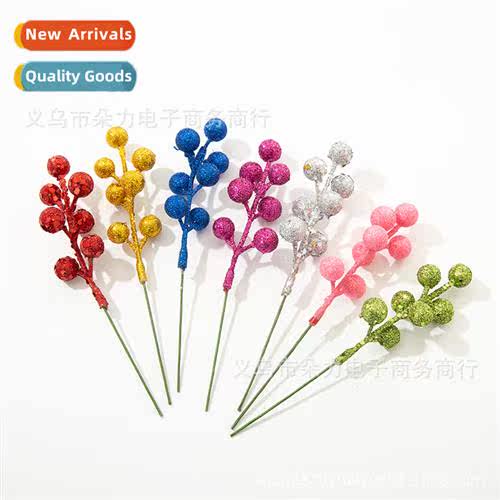 New 7 Heads Gold Dust Fru Simulati Berries Christmas Tree Wr