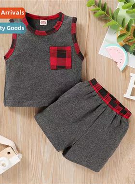 Girls spring  autumn  2020 new n sleeveless plaid top + plai