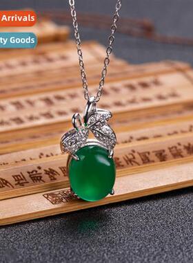 Vintage ethnic style green chalcedy pendant female diamd zir