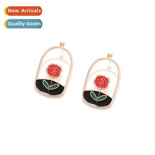 rose earrings fashi small enamel temperament fra design