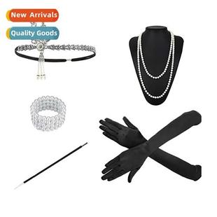 1980s Party Costume Jewelry Prom Gatsby Necklace Glove Set H
