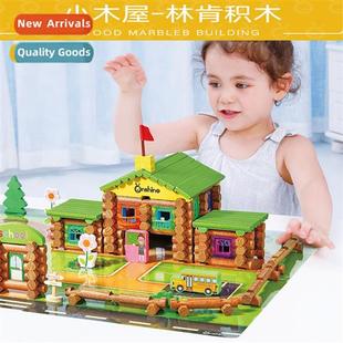 wooden lincoln room Baby creative cabin children puzz forest