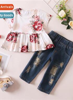 Girls childrens spring  fall  2022 new n flowers printed sho