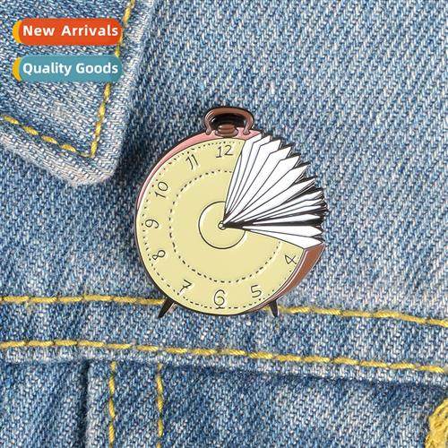 Carto cute baking paint alarm clock book brooch enamel drip