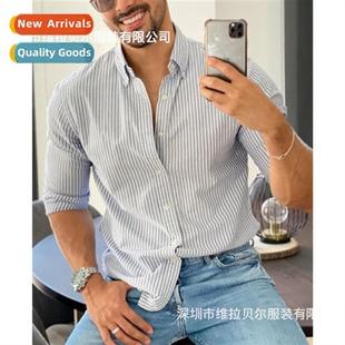 fted lap summer men type Slim sleeved striped spring New