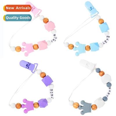 Crown Silice Pacifier Chain Pine Wood Octagal Beads Pacifier