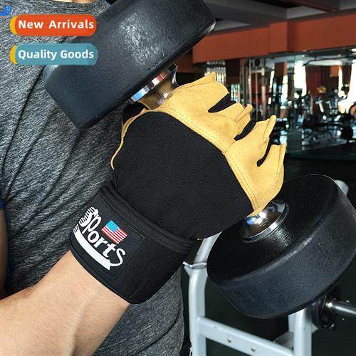 Weightlifting Gloves Wrist Wrap Gloves Half Finger Mens Spor