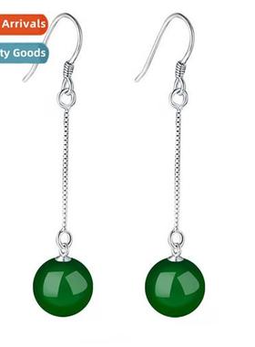 S925 sterling silver green agate earrings female lg chalcedy
