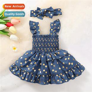 2023 new denim Spring sleeveless print Autumn love Girls