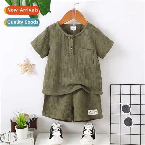 Boys spring  autumn  2023 new n solid color short-sleeved to