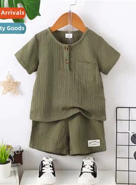 Boys spring  autumn  2023 new n solid color short-sleeved to
