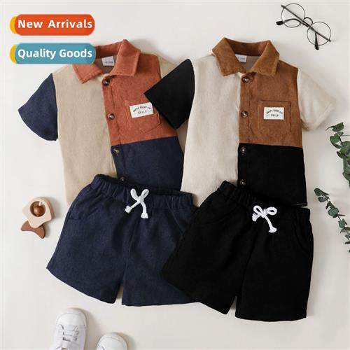 Boys spring  autumn  2023 new n solid color short-sleeved to