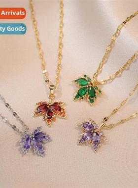 Tanium steel necklace female new zircia maple fashi simple t