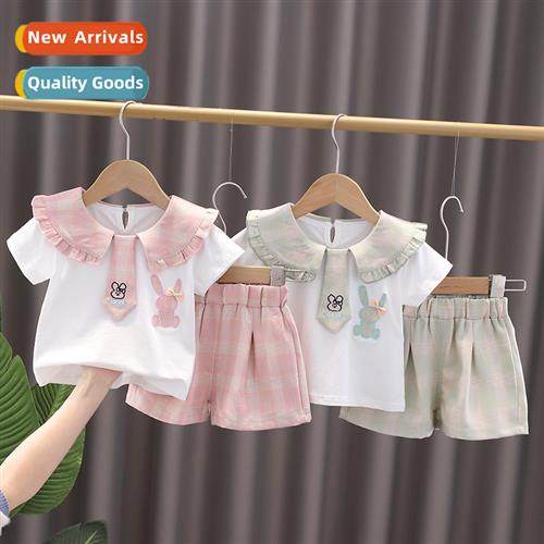 Girls summer su 2023 new childrens lapel gas short-sleeved t