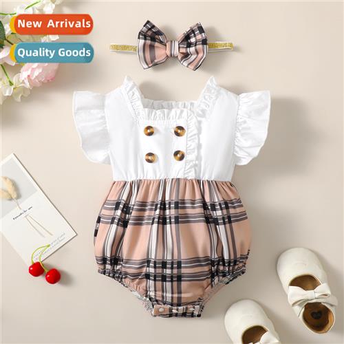 Infant spring  fall  2023 new n sleeveless plaid print baby