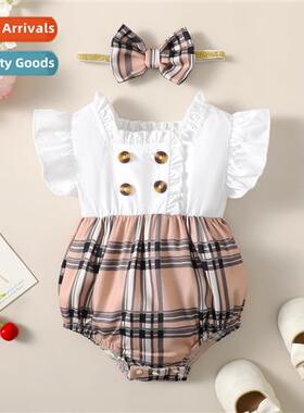 Infant spring  fall  2023 new n sleeveless plaid print baby